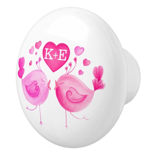 Whimiscal Watercolor-Liebevogel-Kunstinitialen Keramikknauf (Rechts)