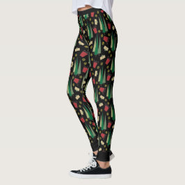 Whimiscal Weihnachtsbaummuster Schwarz Leggings