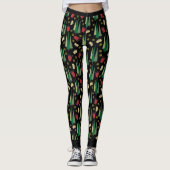 Whimiscal Weihnachtsbaummuster Schwarz Leggings (Vorderseite)