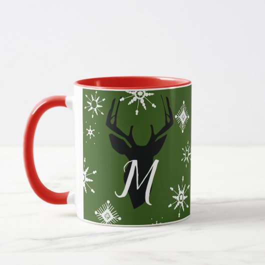 Whimisistische Mongram Deer Snowflakes Weihnachtsf Tasse (Links)