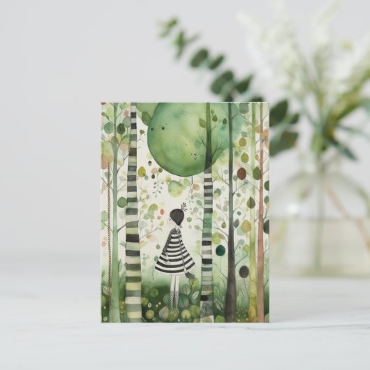 Whimiskale Frau im Wald Postkarte (Stehend Vorderseite)