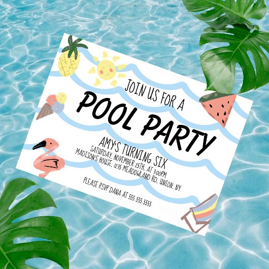 Whimisky Pool Sommer Geburtstagsparty Einladung