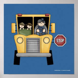 Whimisky-Schulbus mit Kindern und Fahrer Print Poster