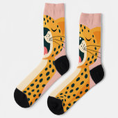Whimsafari-Tier gähnender Gepard Cartoon Socken (Linkes Detail)