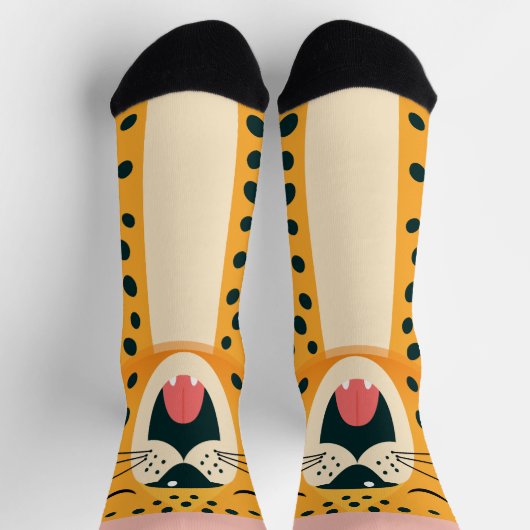 Whimsafari-Tier gähnender Gepard Cartoon Socken (Oben)