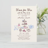 Whimsica handgezogen Tee Party Babydusche Einladung (Stehend Vorderseite)