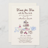 Whimsica handgezogen Tee Party Babydusche Einladung (Vorne/Hinten)