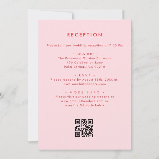 Whimsica Pink Red Bow QR Empfang Hochzeit Einladung (Rückseite)