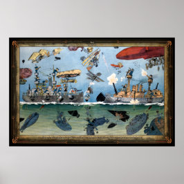 Whimsical 1909 Sea Battle Poster