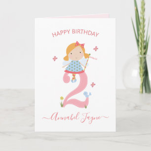 Whimsical 2. Geburtstagsmädchen niedlich pink Karte