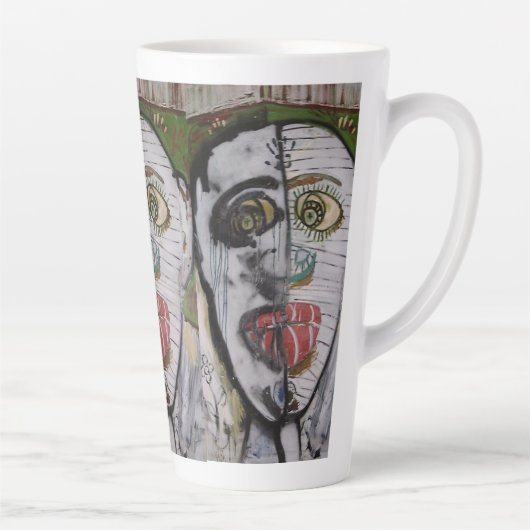 Whimsical 3 Face Original Künstler Malerei Milchtasse (Rechts)