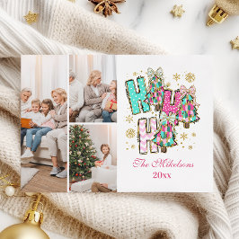 Whimsical 3 Foto Ho Ho Ho Weihnachtsfamilie Feiertagskarte