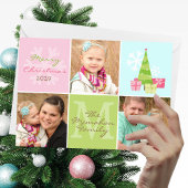 Whimsical 3 Foto Pink & Pastelle Feiertagskarte