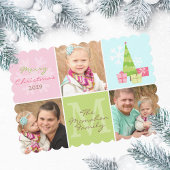 Whimsical 3 Foto Pink & Pastelle Feiertagskarte