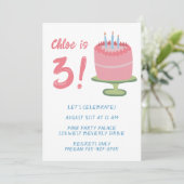 Whimsical 3. Geburtstag Cake Kids Party Custom Einladung (Stehend Vorderseite)