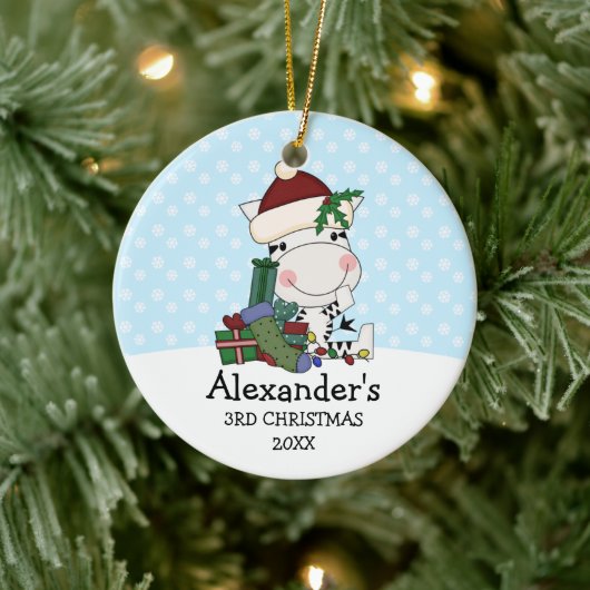 Whimsical 3. Weihnachtsfeier Santa Zebra Personali Keramikornament (Baum)