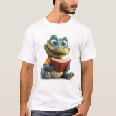 Whimsical 3D Cartoon Krokodil mit einem Buch T-Shirt (Vorderseite)