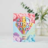 Whimsical 3D "Happy Birthday" Hot Air Balloon Postkarte (Stehend Vorderseite)
