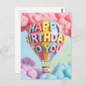 Whimsical 3D "Happy Birthday" Hot Air Balloon Postkarte (Vorne/Hinten)