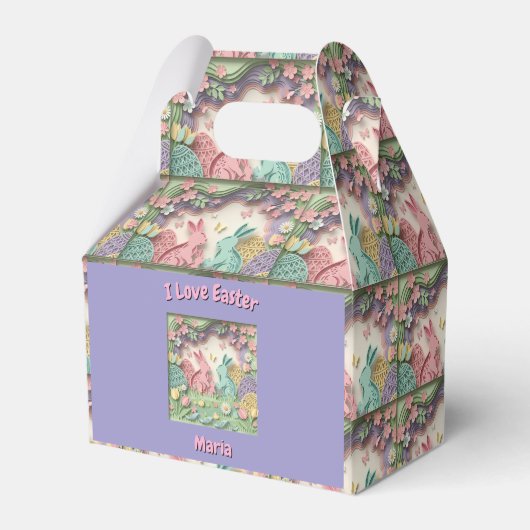 Whimsical 3D Paper Cut Bunny & Easter Eggs Custom  Geschenkschachtel (Rückseite)