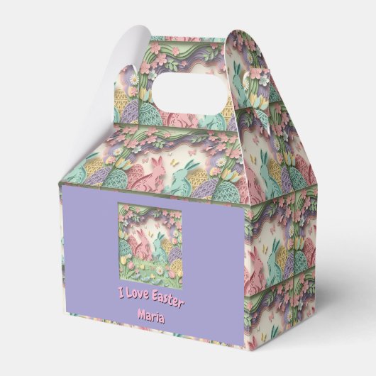 Whimsical 3D Paper Cut Bunny & Easter Eggs Custom  Geschenkschachtel (Vorderseite)