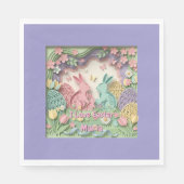 Whimsical 3D Paper Cut Bunny & Easter Eggs Paper Serviette (Vorderseite)