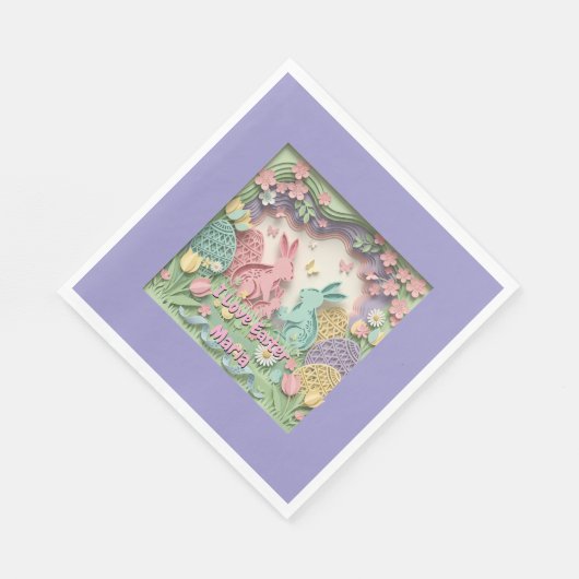 Whimsical 3D Paper Cut Bunny & Easter Eggs Paper Serviette (Ecke)