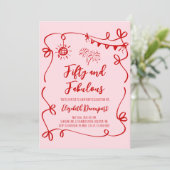 Whimsical 50 and Fabulous Doodle and Bow Photo Einladung (Stehend Vorderseite)