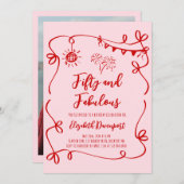 Whimsical 50 and Fabulous Doodle and Bow Photo Einladung (Vorne/Hinten)