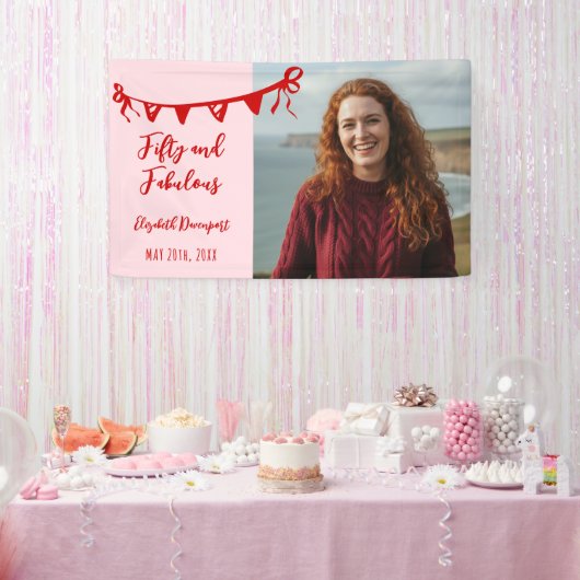 Whimsical 50 and Fabulous Doodle Birthday Photo Banner (Party)