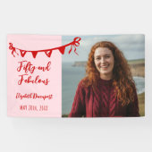 Whimsical 50 and Fabulous Doodle Birthday Photo  Banner (Horizontal)