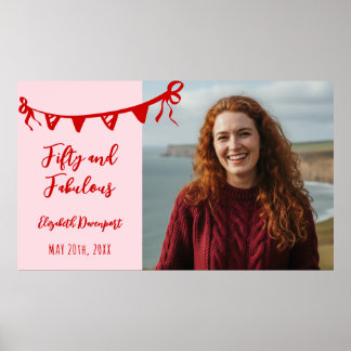 Whimsical 50 and Fabulous Doodle Birthday Photo  Poster