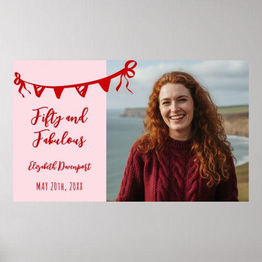 Whimsical 50 and Fabulous Doodle Birthday Photo Poster (Vorne)