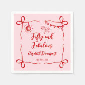 Whimsical 50 und Fabulous Doodle und Bow Geburtsta Serviette (Vorderseite)