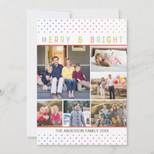 Whimsical 6 Foto Merry Bright Rainbow Polka Dots Feiertagskarte