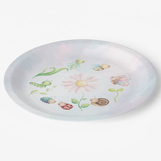 Whimsical A Little Liebe Bug Rainbow Brautparty Pappteller (Schrägansicht)