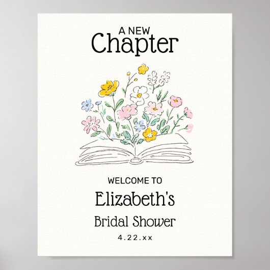 Whimsical A New Chapter Bridal Shower Welcome Sign Poster (Vorne)