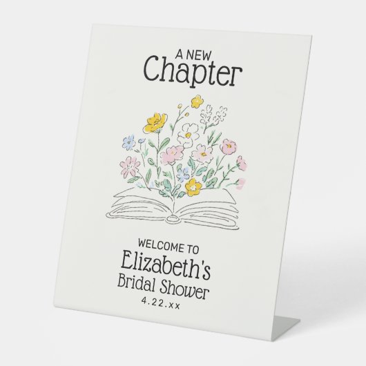 Whimsical A New Chapter Bridal Shower Welcome Sign Sockelschild (Vorderseite)