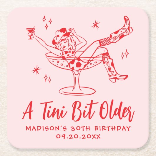 Whimsical A Tini Bit Ältere Rosa und Rot Geburtsta Rechteckiger Pappuntersetzer (Vorderseite)