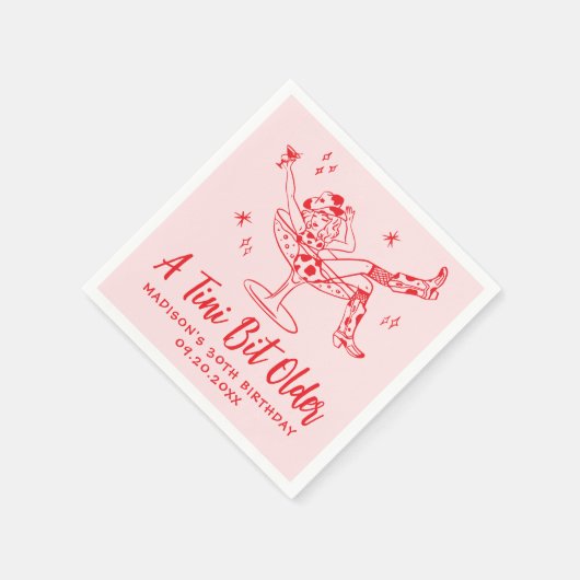 Whimsical A Tini Bit Ältere Rosa und Rot Geburtsta Serviette (Ecke)