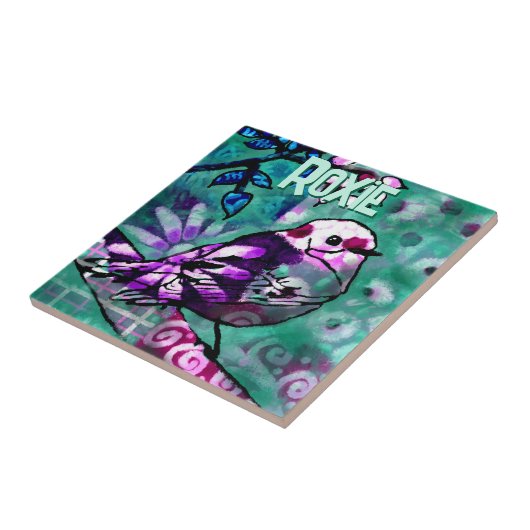 Whimsical Abstract Bird Floral Personalisiert Fliese (Seite)
