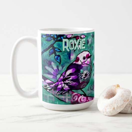 Whimsical Abstract Bird Floral Personalized Kaffeetasse (Mit Donut)