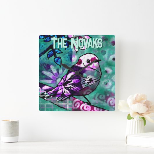 Whimsical Abstract Bird Floral Personalized Quadratische Wanduhr (Zuhause)