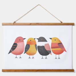 Whimsical Abstract Colorful Birds Watercolor Art Wandteppich Mit Holzrahmen