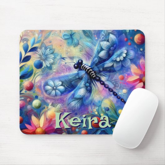 Whimsical Abstract Dragonfly Floral Personalized Mousepad (Mit Mouse)