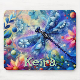 Whimsical Abstract Dragonfly Floral Personalized Mousepad