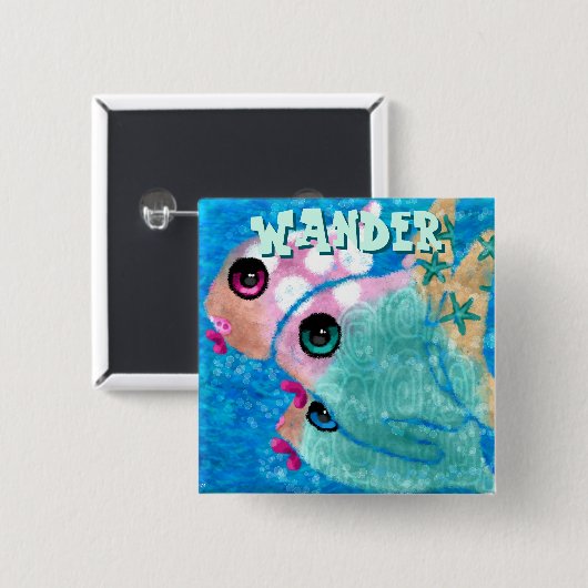 Whimsical Abstract Fish Trio Blue Personalized Button (Vorne & Hinten)