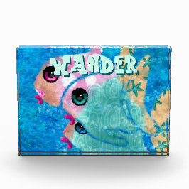 Whimsical Abstract Fish Trio Blue Personalized Fotoblock