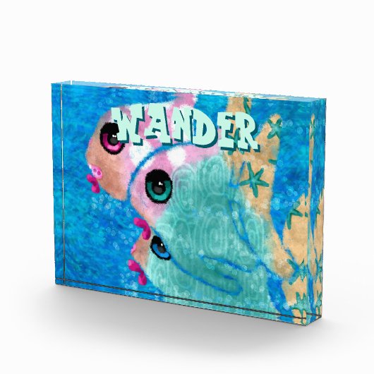 Whimsical Abstract Fish Trio Blue Personalized Fotoblock (Rechts)
