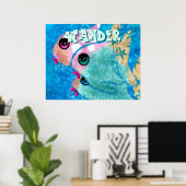 Whimsical Abstract Fish Trio Blue Personalized Poster (Heimbüro)